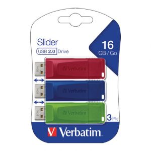 MEMORIJA USB 3X16GB 2.0 STORE&APOS;N&APOS;GO SLIDER VERBATIM 49326 SORTIRANO BLISTER