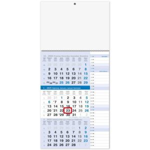 KALENDAR ZIDNI TRODIJELNI 2025. SA SPIRALOM SIVI