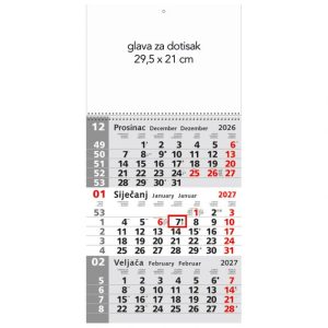 trodijelni kalendar zidni 2027